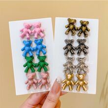 1對合金防滑腰夾帶可愛熊設計 - 銀色 - 查看 5