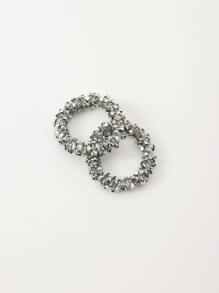 2 chiếc dây buộc tóc trang trí bằng hạt cườm - Bạc - Xem 2