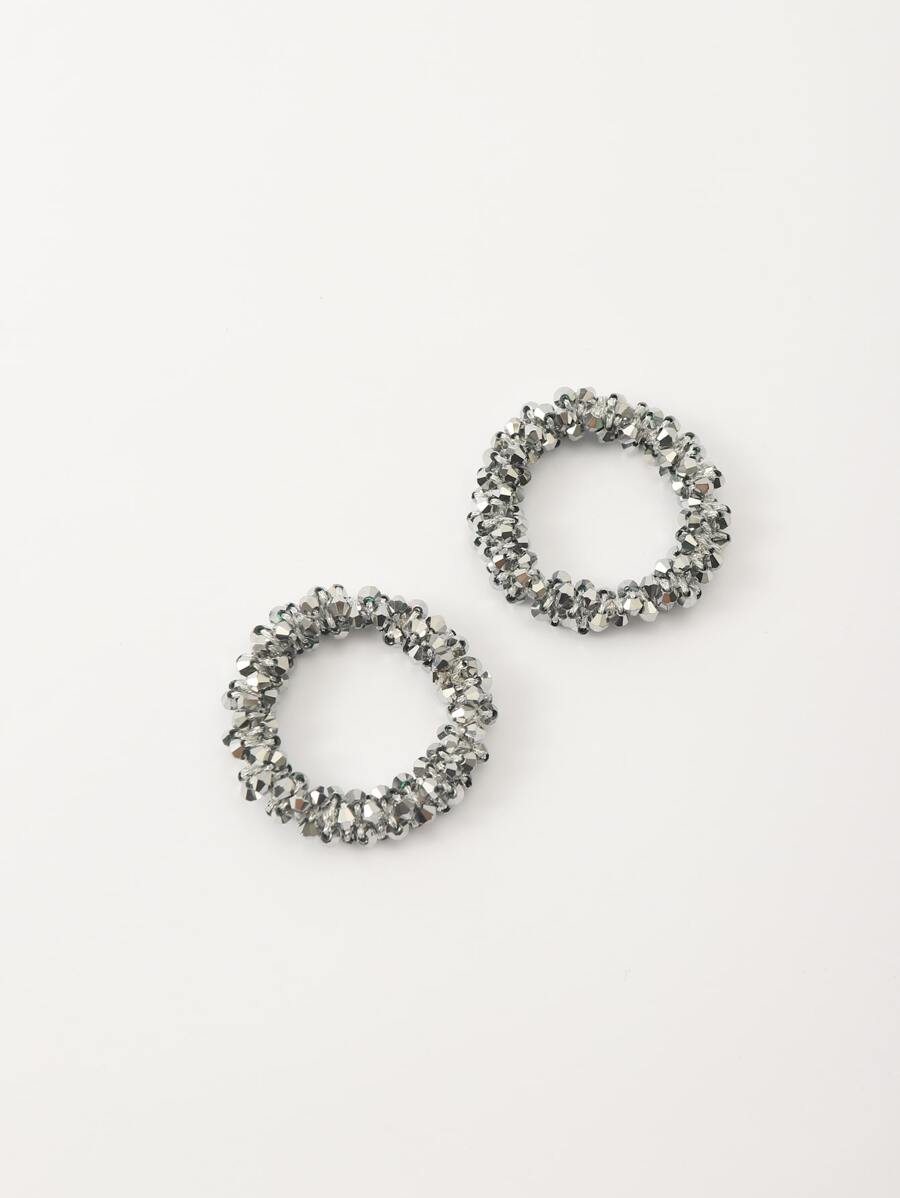 2 chiếc dây buộc tóc trang trí bằng hạt cườm - Bạc - Xem 1