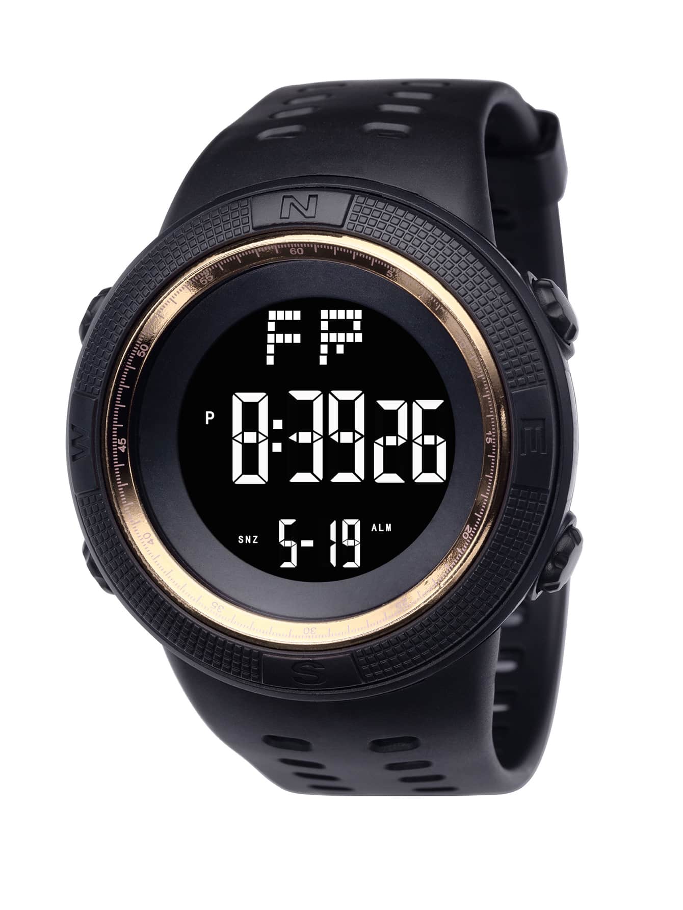1pc Unisex Classic Black Waterproof Shockproof Sports Watch With Large Dial And Adjustable Strap (Random Color) - Gold - View 1