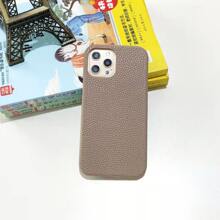 1pc Lychee Pattern Case Compatible With iPhone - Apricot - View 1