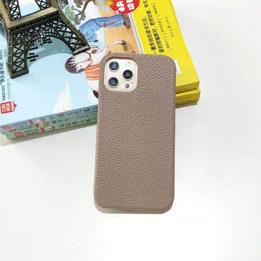1pc Lychee Pattern Case Compatible With iPhone - Apricot - View 1