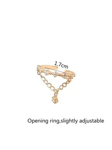 1入組時尚有創意設計星星和氧化鋯裝飾打開戒指帶吊墜 - 金黃色 - 查看 6