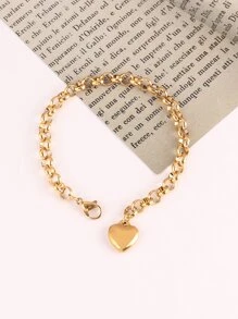 女士不锈钢心形手链 时尚心形吊饰手链首饰 情人节、妈妈、母亲、母亲节、礼物 - 金黃色 - 查看 4