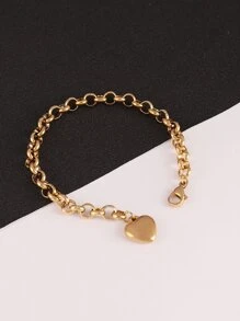 女士不锈钢心形手链 时尚心形吊饰手链首饰 情人节、妈妈、母亲、母亲节、礼物 - 金黃色 - 查看 6