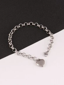 女士不锈钢心形手链，时尚心形吊坠手链，情人节饰品 - 銀色 - 查看 6