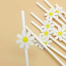 10 ống hút giấy hình hoa cúc nhỏ dùng một lần cho đồ dùng tiệc sinh nhật & lễ hội trường học, quà tặng Giáng sinh - Nhiều màu - Xem 5