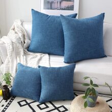 1 Pcs Decorative Pillow Cover: Linen-Blended Dual-Color Stars Pillow Cover, Woven With Specialized Bamboo-Fiber Yarn To Present Vintage-Modern Style, Enhancing Fabric Texture For Lumbar And Body Comfort, Classic Pattern Design With Vivid Color Combination, Suitable For Living Room, Bedroom, Office, Sofa, Bed, Car, Chair And Window Nook, Also A Great Gift - Blue - View 2