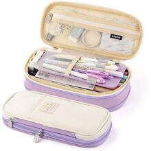 Phong Cách Đơn Giản Công Suất Lớn 2 Lớp Vải Có Thể Mở Rộng Dây Kéo Đựng Túi Đựng Mỹ Phẩm Văn Phòng Phẩm Túi Bảo Quản Cho trường Học - Màu tím hoa cà - Xem 1