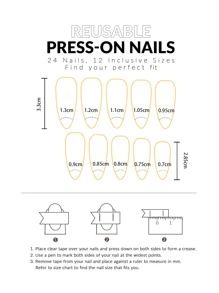 用 24入組光澤薰衣草杏仁壓指甲，長高跟全覆蓋假指甲套裝女式女孩美甲裝飾打造迷人魅力 - 彩色 - 查看 4
