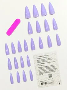 用 24入組光澤薰衣草杏仁壓指甲，長高跟全覆蓋假指甲套裝女式女孩美甲裝飾打造迷人魅力 - 彩色 - 查看 2