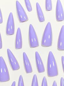用 24入組光澤薰衣草杏仁壓指甲，長高跟全覆蓋假指甲套裝女式女孩美甲裝飾打造迷人魅力 - 彩色 - 查看 3