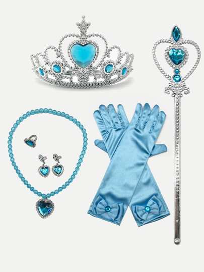 Christmas Decoration 1pc Fake Gem Decor Magic Wand & 1pair Glove & 1pc Crown & 1pc Necklace & 1pc Ring & 1pair Earrings,Kids Birthday Theme,Christmas Decoration,Christmas Party Dress Kids