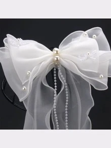 1 pieza Clip de pelo de novia de moda de gasa con moño, accesorio de pelo para damas de honor adecuado para cualquier vestido, fiesta de boda