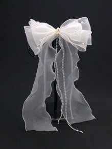 1 pieza Clip de pelo de novia de moda de gasa con moño, accesorio de pelo para damas de honor adecuado para cualquier vestido, fiesta de boda