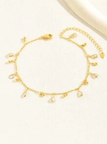 1入組波西米亞海灘風格水滴方晶鋯石裝飾腳鏈適合女士,度假約會禮物