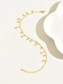 1入組波西米亞海灘風格水滴方晶鋯石裝飾腳鏈適合女士,度假約會禮物