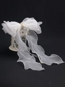 1 pieza Clip de pelo de novia de moda de gasa con moño, accesorio de pelo para damas de honor adecuado para cualquier vestido, fiesta de boda