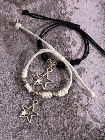 2入組可調節星形串珠情侶手鏈套裝適合男人及女人