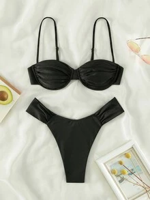 Bộ đồ bơi bikini thời trang gợi cảm màu trơn dành cho nữ - màu đen - Xem 3