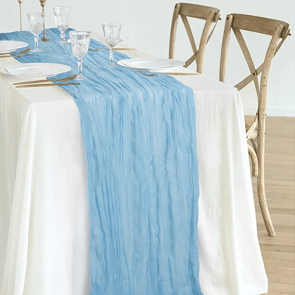褶皺織物桌旗、鄉村風格薄紗浪漫波西米亞餐桌裝飾、婚禮/派對/活動/裝飾、蛋糕桌表面裝飾