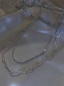 2pcs/set Minimalist Chain Necklace - Silver - View 3
