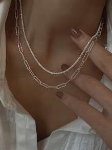 2pcs/set Minimalist Chain Necklace - Silver - View 2