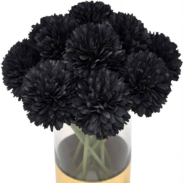 10 pezzi Piante di fiori artificiali finti Sfera di crisantemo di seta Composizioni di ortensie Bouquet di nozze Decorazioni per casa Cucina Giardino Tavolo per feste di Halloween Centrotavola floreali DIY (Nero)