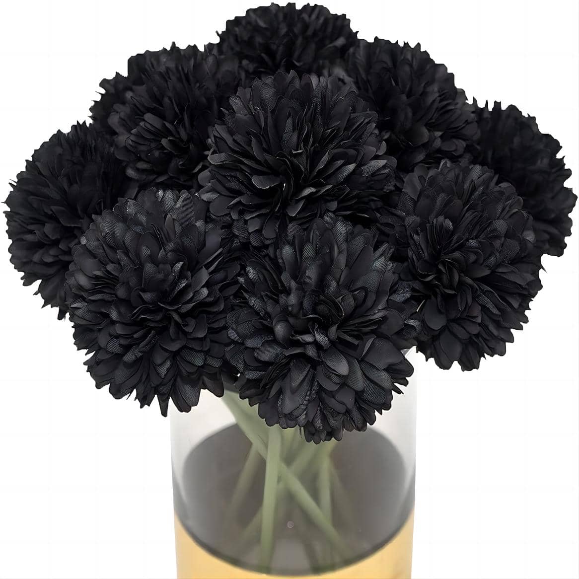 10 pezzi Piante di fiori artificiali finti Sfera di crisantemo di seta Composizioni di ortensie Bouquet di nozze Decorazioni per casa Cucina Giardino Tavolo per feste di Halloween Centrotavola floreali DIY (Nero)