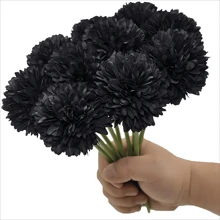 10 pezzi Piante di fiori artificiali finti Sfera di crisantemo di seta Composizioni di ortensie Bouquet di nozze Decorazioni per casa Cucina Giardino Tavolo per feste di Halloween Centrotavola floreali DIY (Nero)