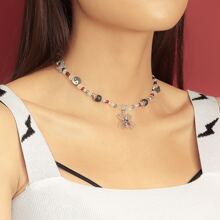 女士蜘蛛吊坠项链，个性街头风串珠颈链 - 彩色 - 查看 6