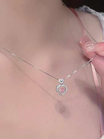 水钻心形吊饰项链情人节