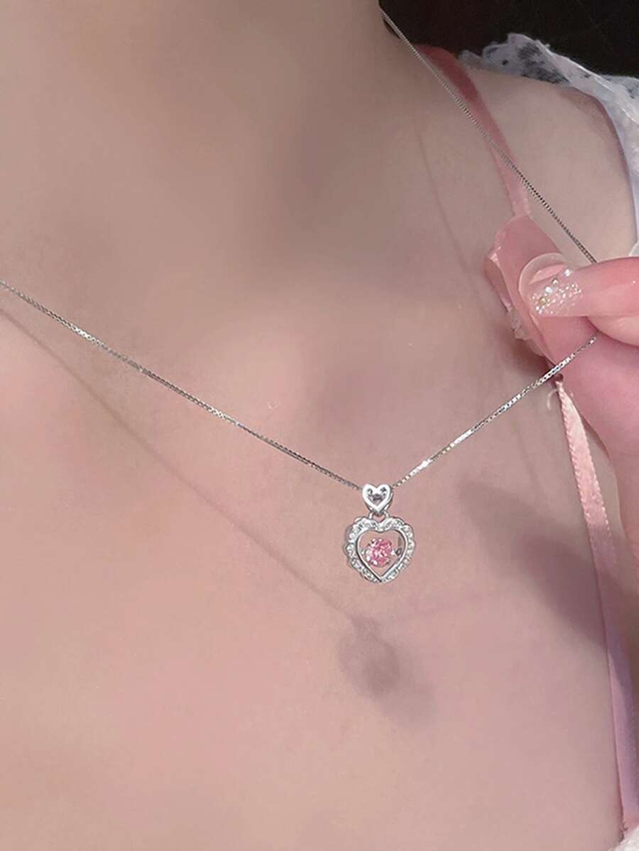水钻心形吊饰项链情人节