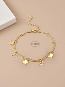 1 pieza de acero inoxidable colgante de mariposa Pulsera tobillera para de mujeres verano pie Bisutería - Amarillo Oro - Ver 4