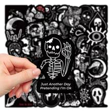 50pcs Gothic Black & White Punk Style Graffiti Stickers, Skull Expression Waterproof Decals - Multicolor - View 1