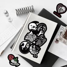 50pcs Gothic Black & White Punk Style Graffiti Stickers, Skull Expression Waterproof Decals - Multicolor - View 4