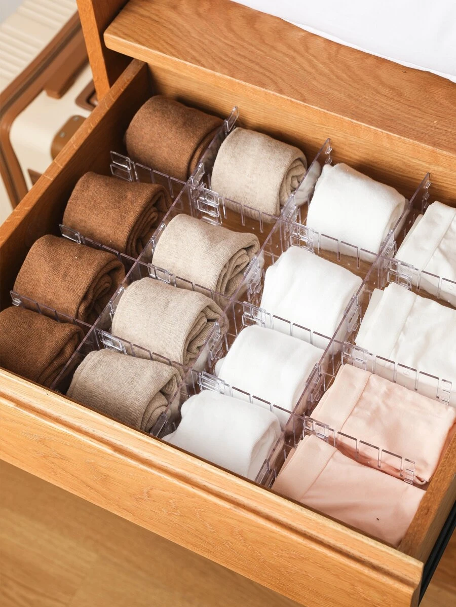 20pcs Adjustable Grid Drawer Dividers - Simple Diy Closet Organizer And Storage Divider, Suitable For Socks, Underwear, Makeup, Kitchen, Dressing Table - Clear - View 1