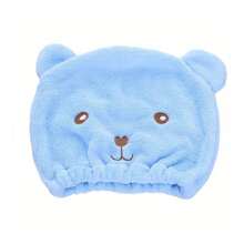 浴室頭巾，可愛小熊設計乾髮毛巾，吸水乾髮帽，時尚卡通3d刺繡浴帽 - 藍色 - 查看 7