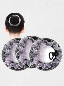 3pcs Women Lace Ruffle Trim Decor Drawstring Design Mesh Fashionable Hair Bun Net For Daily Decoration - Purple - View 1
