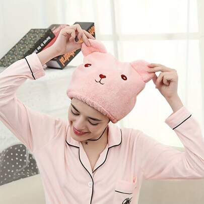 浴室頭巾，可愛小熊設計乾髮毛巾，吸水乾髮帽，時尚卡通3d刺繡浴帽