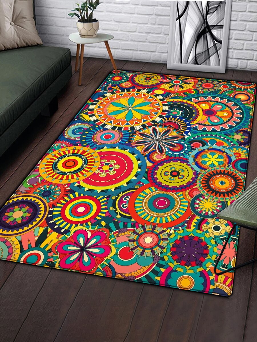 1pc Geometric Pattern Carpet - Multicolor - View 1