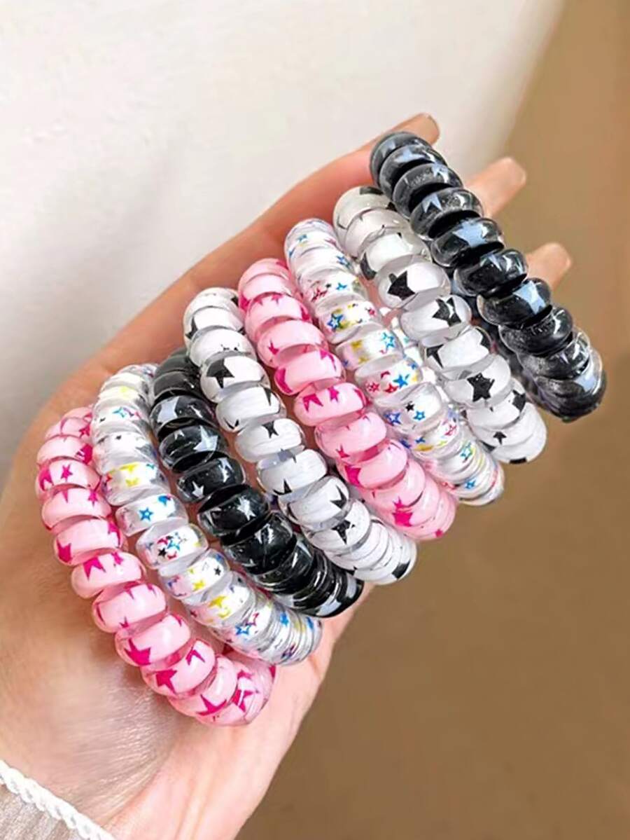 8 件装女士星星图案时尚线圈发圈发饰街头马尾辫固定器发绳