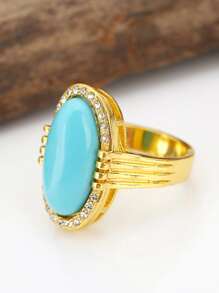 1枚宴會時尚優雅的藍松石精美復古戒指,適用於女性約會派對新娘婚禮訂婚珠寶飾品裝飾情人節禮物 - 藍色 - 查看 4