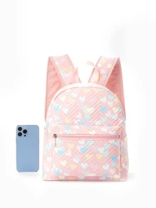 女孩大容量粉色愛心圖案衍縫設計經典背包 - 粉色 - 查看 4