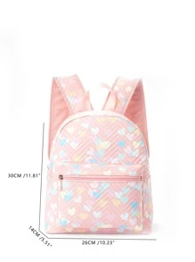 女孩大容量粉色愛心圖案衍縫設計經典背包 - 粉色 - 查看 6