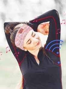 睡眠耳機耳塞式耳機適用於鍛煉跑步無綫運動髮箍睡耳機奶牛心 - 粉色 - 查看 2