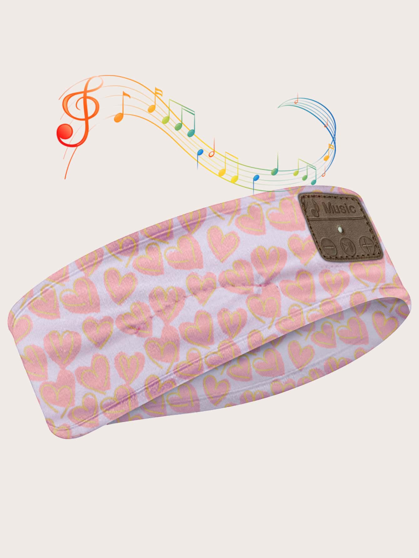 睡眠耳機耳塞式耳機適用於鍛煉跑步無綫運動髮箍睡耳機奶牛心 - 粉色 - 查看 1