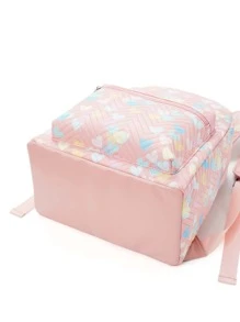 女孩大容量粉色愛心圖案衍縫設計經典背包 - 粉色 - 查看 7