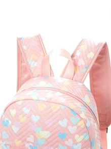女孩大容量粉色愛心圖案衍縫設計經典背包 - 粉色 - 查看 8