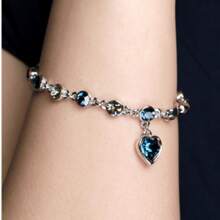 1pc European And American Fashion Ocean Heart Shaped Bracelet With Drill, Women Austrian Crystal Bracelet Jewelry Valentines,Mom,Mother,Mother's Day,Gift - Multicolor - View 3